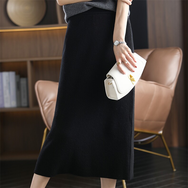 秋冬新款简约优雅百搭安迪绒加厚小A裙显瘦高腰中长款半身裙，女装半身裙，君贝羊绒