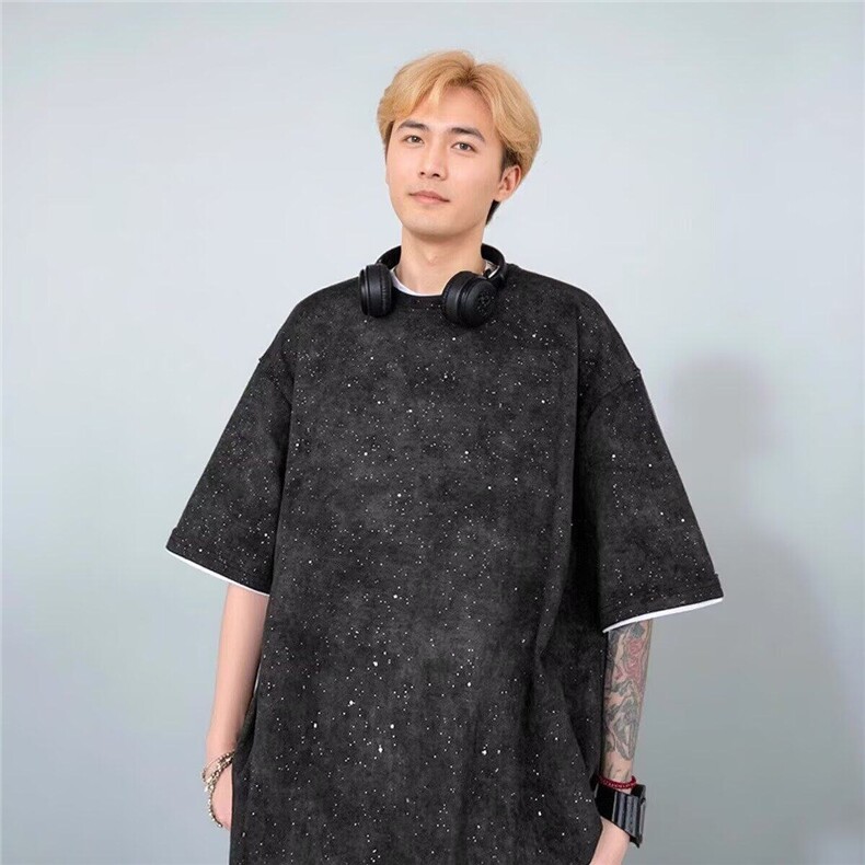 满天星短袖t恤男2025夏季新款潮牌宽松体恤高初中学生半袖上衣服,男装T恤,星座506A