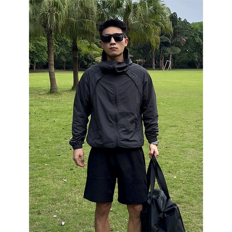 现货冰丝连帽防晒衣轻薄网眼透气户外运动拼接外套男A699-P45，男装防晒衣，星座1505