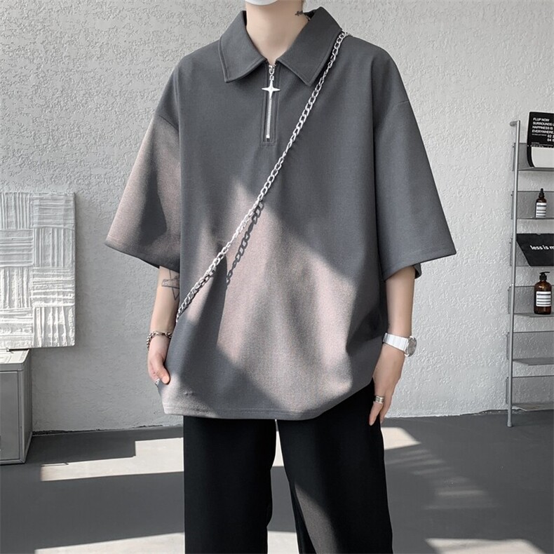8XL-M半拉链短袖t恤特大码美式高街polo体恤衫翻领半袖DX1215/P35,男装T恤,电商B238