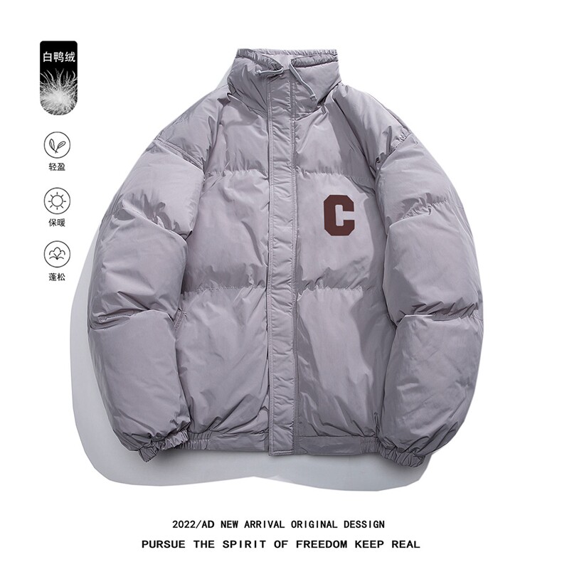 白鸭绒白底22冬季潮流字母C印花抽绳立领羽绒服YR228P195控258,男装羽绒服,电商A247-1