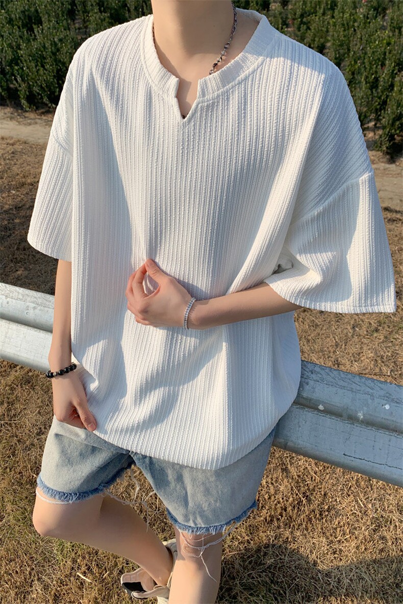！2026夏季新款男士V领短袖潮牌肌理感半袖T2501特P22,男装T恤,电商B220