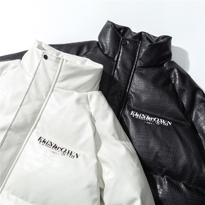 1日系白底鳄鱼纹棉衣男手塞棉夹克PU皮棉服外套男8507P120控158图片