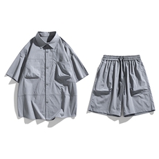 夏季套装男高品潮牌五分袖衬衫大码短裤两件套DSA157-1-C71-P85，男装牛仔裤，电商A157-1