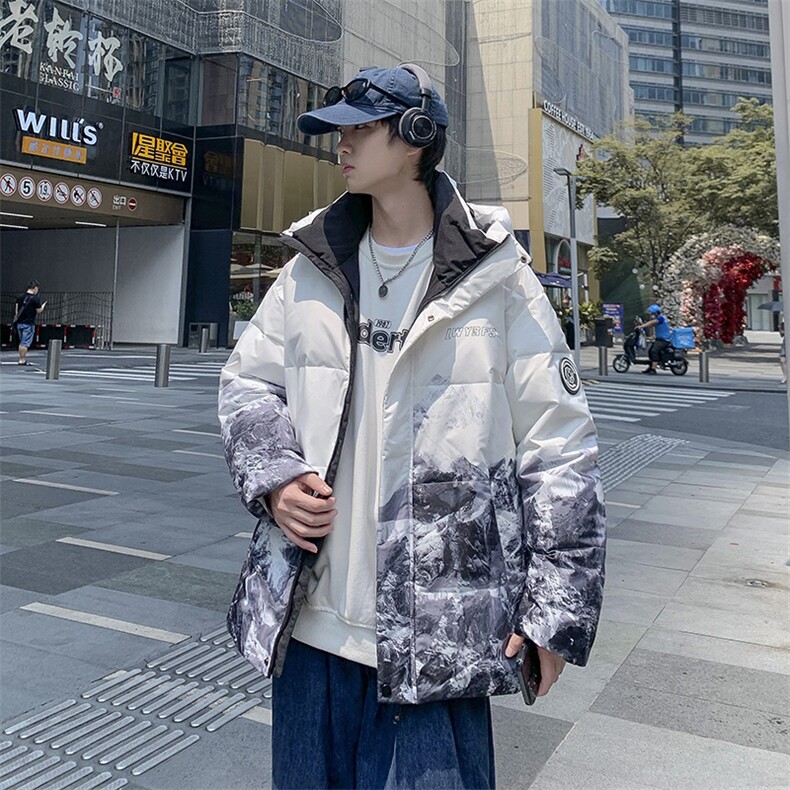 现货雪山款连帽时尚宽松轻薄白鸭绒扎染外套羽绒服R8833P100,男装羽绒服,星座301D-5(原星座1415）