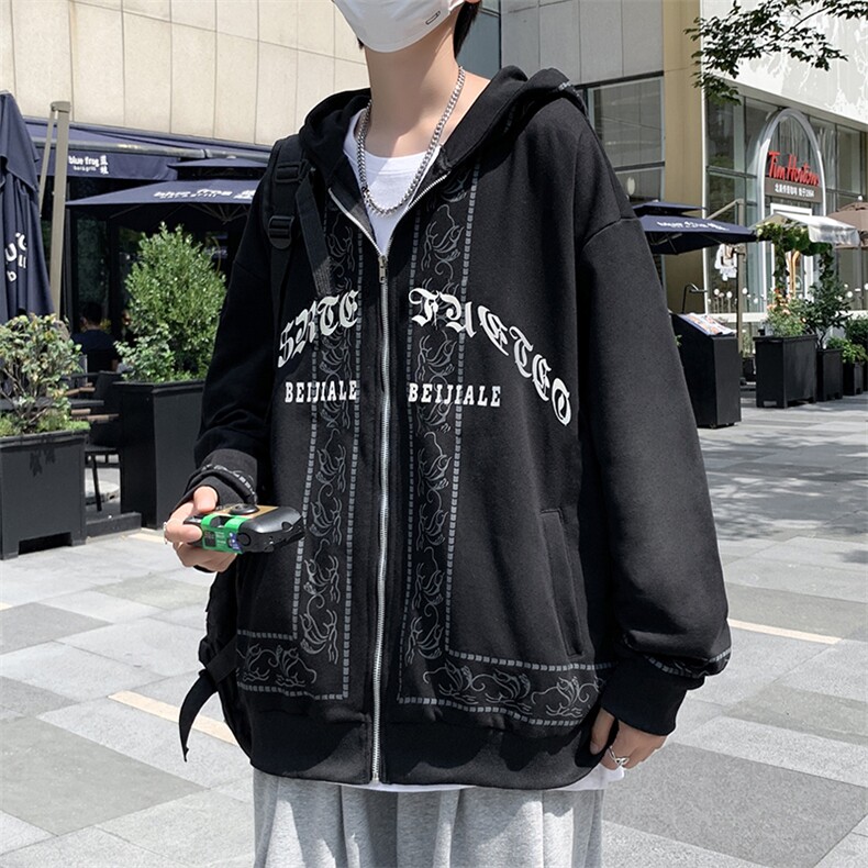 盐系开衫卫衣春秋潮牌连帽外套宽松百搭ins潮炸街上衣W1724-P44,男装夹克,星座512-2