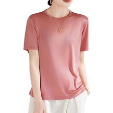 短袖t恤女夏2025年新款醋酸凉感宽松显瘦洋气薄款休闲nis正肩上衣，女装衬衫，暖烁羊绒