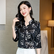 高级感印花真丝衬衫女桑蚕丝2025夏新款衬衣短袖大码气质妈妈上衣，女装衬衫，阿舍尔精品