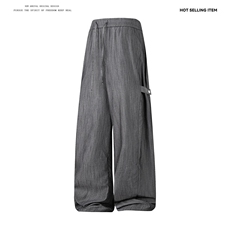 大码潮流亚麻休闲裤夏季薄款复古直筒宽松阔腿裤504-K878-特P40，男装休闲裤，星座504