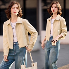 【春季女装新款】2026大量现货春季时尚优雅小香风短款皮衣外套，女装皮衣，缘衣格