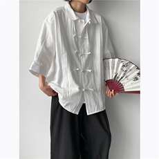 W264-P48新中式风盘扣衬衫设计感唐装衬衣高级感汉服道袍，男装衬衫，星座911-1