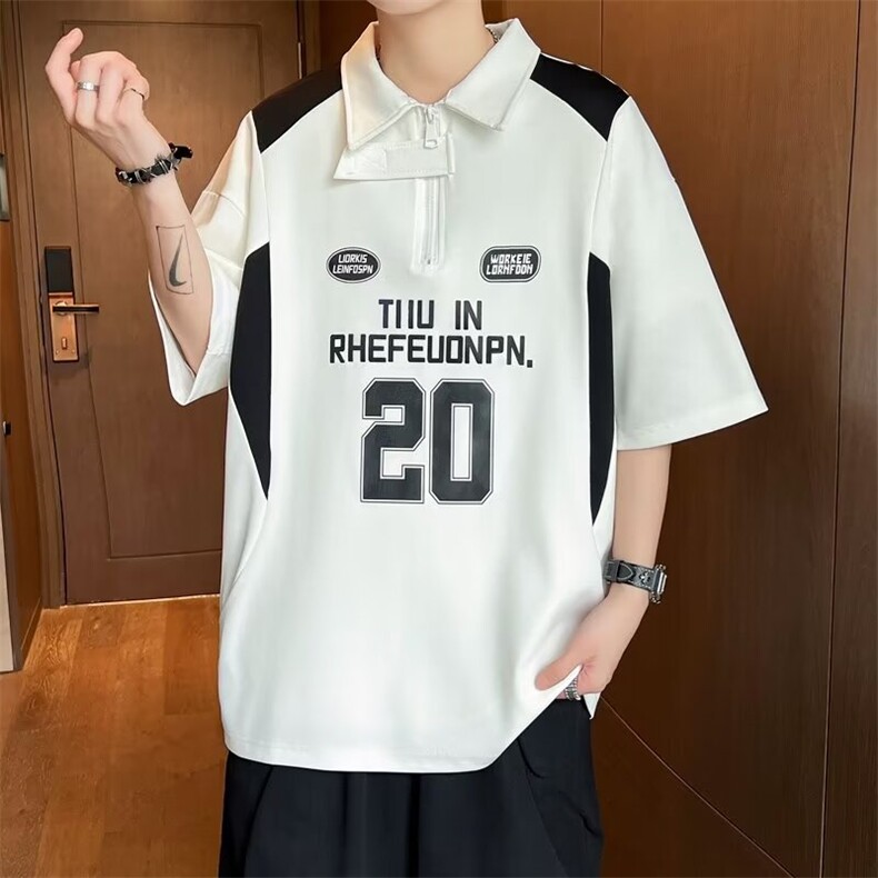 日系复古polo衫短袖男高级感重磅t恤夏季青少年潮牌潮流衣服,男装T恤,星座716-3