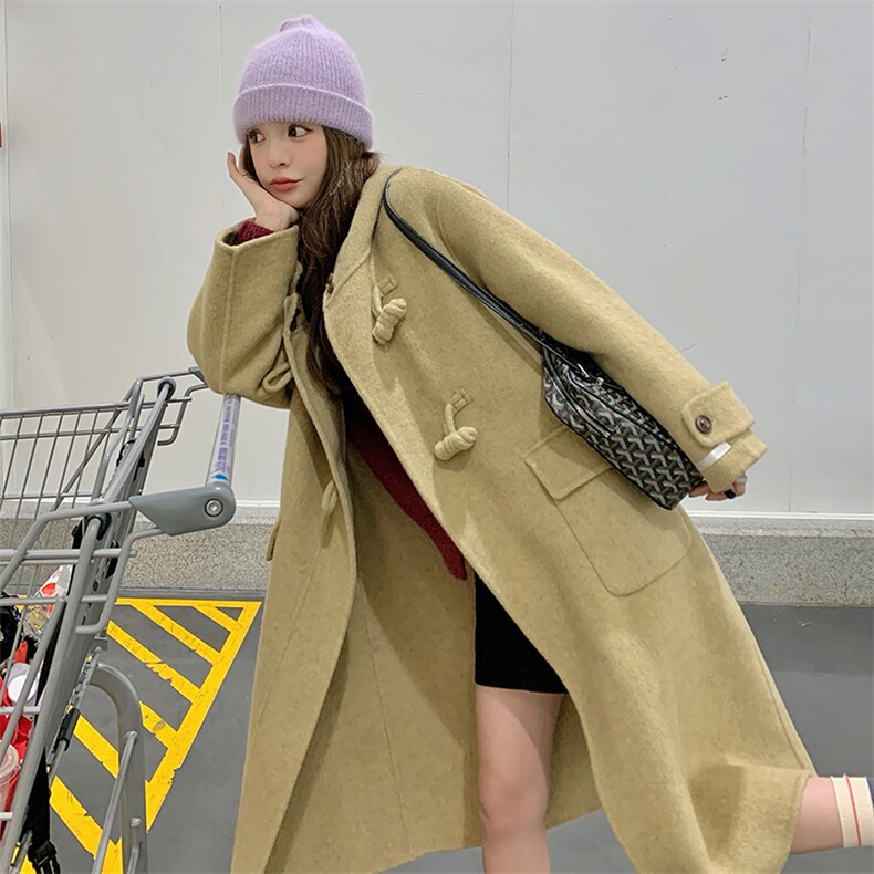 韩版连帽加厚双面毛呢羊绒大衣女2025秋冬季新款显瘦保暖呢子外套,女装毛呢外套,菡迪欧娜