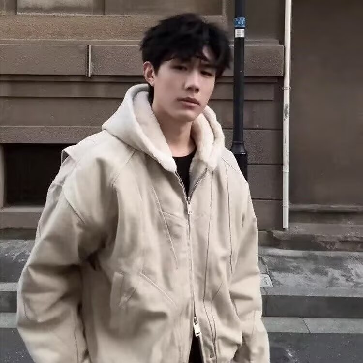 座山雕加绒外套男款cleanfit美式重磅帆布短款连帽飞行员夹克棉服,男装夹克,星座1002-2