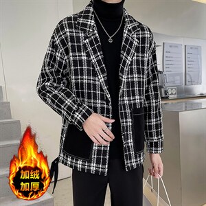 轻熟风格子拼色口袋设计小香风短款加绒呢料风衣WY51H/P70降,男装风衣,电商A243