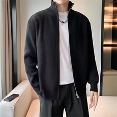 潮流半高领针织开衫毛衣男冬季保暖黑色青年男士开拉链外套，男装针织衫/毛衣，星座506A
