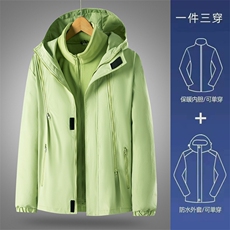 拉链冲锋衣三合一加厚可拆卸内胆连帽工装夹克休闲外套8009-P75，男装夹克，星座1403A