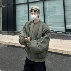 美式高街飞行员棉服男高级感街头痞帅解构廓形加厚棒球领棉衣外套，男装棉衣，星座410-7