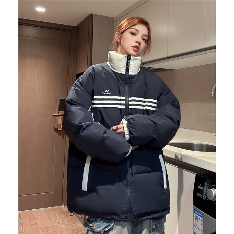 冬装中性美式条纹织带棉服刺绣logo棉衣休闲外套男女G1100P118,男装棉衣,电商A339