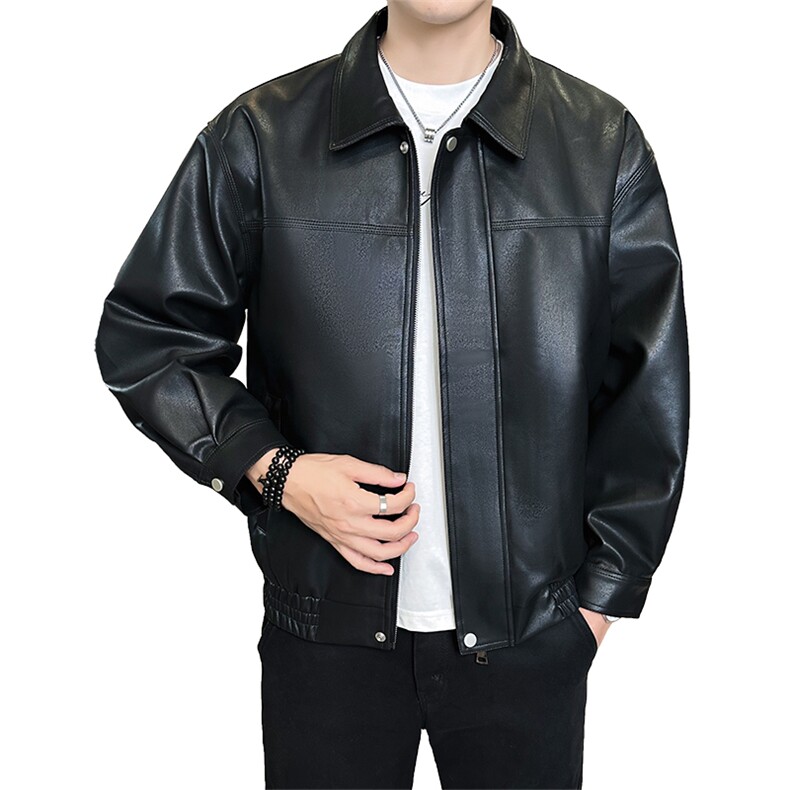 店主风2025秋季新款翻领休闲皮衣夹克时尚外套男PY182-P115控155,男装皮衣,电商A413