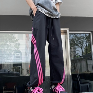 夏款男冰丝塔丝隆速干裤三条杠条纹拼接抽绳束脚长裤h0157 P40图片