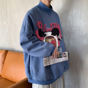 加绒加厚高领卫衣头像印花落肩袖情侣款打底衫男 XZ514-2-G80-P48图片