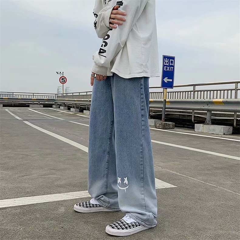 渐变色牛仔裤男秋冬潮牌直筒拖地裤K7076P40,男装牛仔裤,星座1116-2