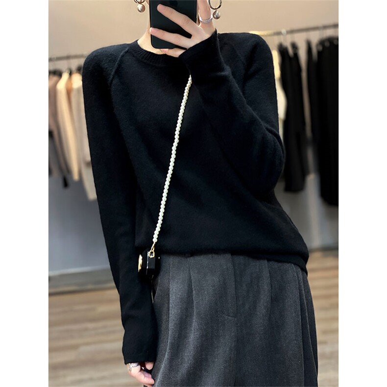 秋冬季羊毛休闲时尚百搭圆领插肩外合羊毛衫,女装羊毛衫,越洋羊