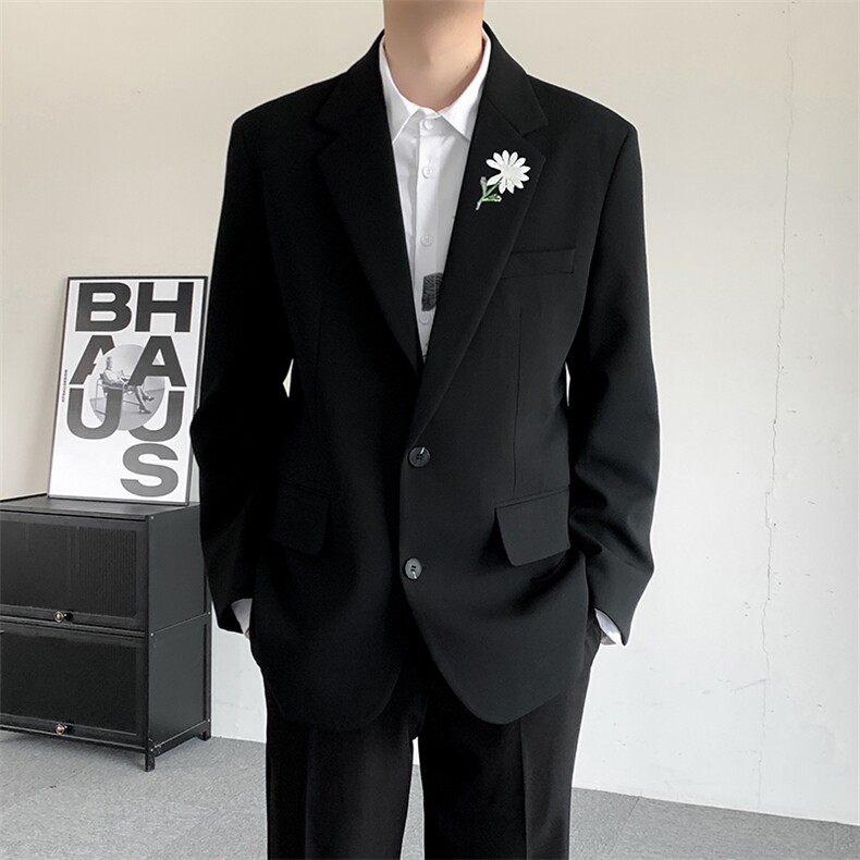2025纯色简约中山装刺绣西服结婚礼服登记戗驳领男西装结婚外套,男装西服,星座909