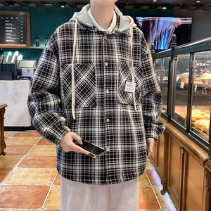 秋季新款男士格子夹克韩版简约外套连帽衬衫上衣服 A436-6619-P85图片