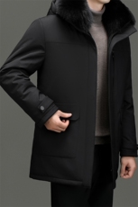 白鹅绒羽绒服男士中长款2024冬季新款狐狸毛领男商务上衣中年外套，男装羽绒服，电商B212（原钱塘6029）