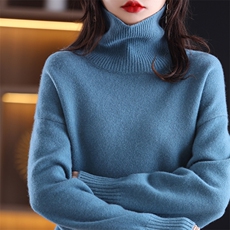 羊毛衫女100羊毛高领加厚秋冬新款宽松慵懒内搭打底衫纯色毛衣，女装羊毛衫，冀清阳荣