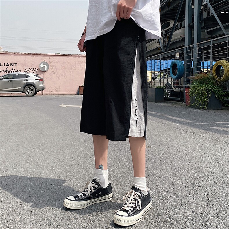 港风男士宽松直筒韩版潮流运动休闲ins蓝底七分裤DK7108-P43控68图片