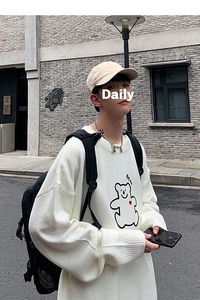 男休闲宽松中性风毛衣刺绣原宿圆领毛衫W509-P68图片