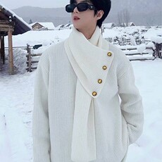 新中式半高领毛衣男冬季宽松慵懒cleanfit围巾领设计感针织衫外套，男装针织衫/毛衣，电商D256-2(原A064-2)