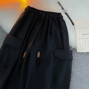 日系工装裤男春秋季新款宽松直筒卡其色休闲裤潮牌抽绳束脚阔腿裤图片
