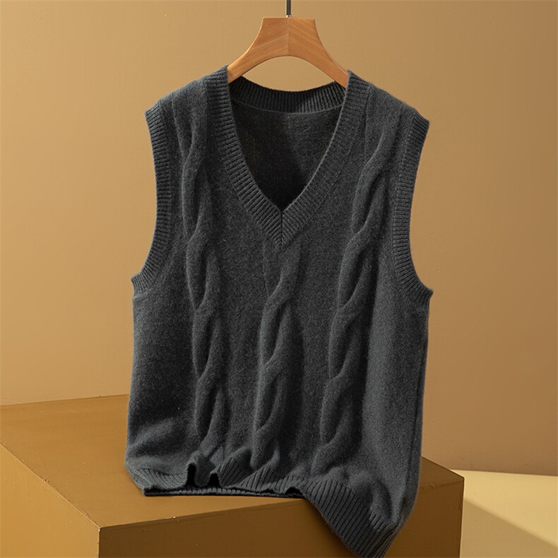时尚百搭羊绒V领针织马甲简约高级感显瘦气质，女装马甲，三莲羊绒