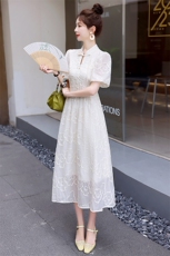 新中式国风高端气质绝美显瘦白色连衣裙女2025夏季新款改良旗袍裙，女装连衣裙，众宇琦