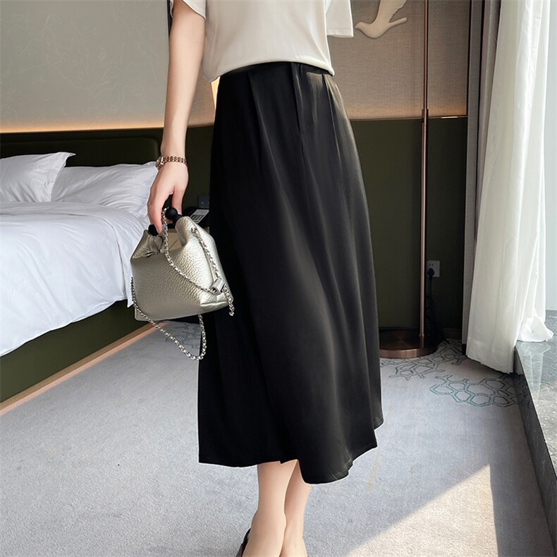 中长款半身裙女2025夏季薄新款高腰显瘦a字裙，女装半身裙，高粱穗羊绒
