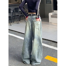 酷拽男女小众泼漆涂鸦牛仔裤女慵懒风街头阔腿拖地裤NK1153，男装牛仔裤，星座1116A（原606A-3）