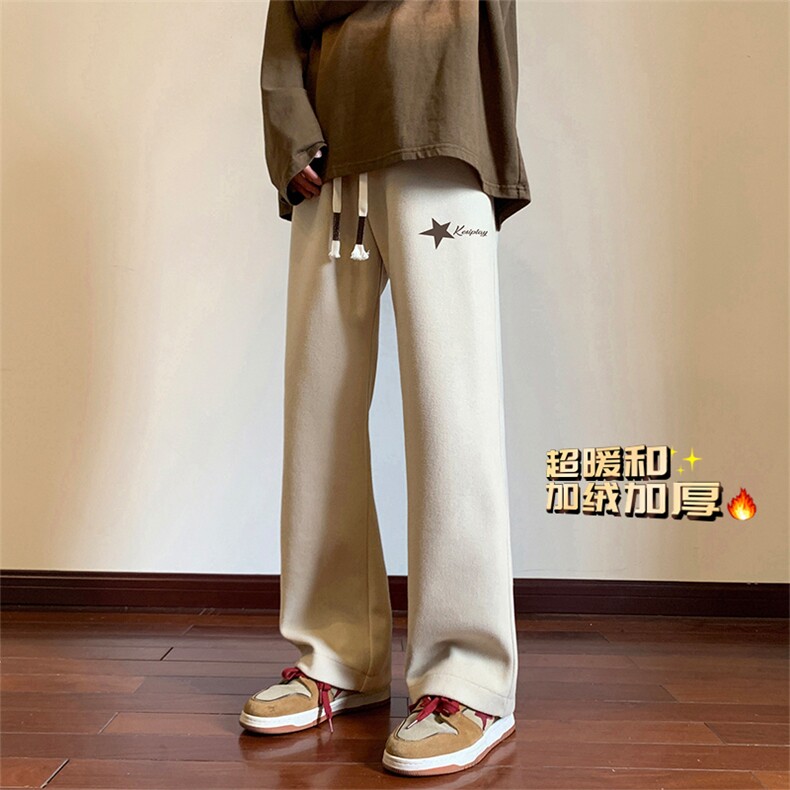 DT2243-TP50控价68冬季港风加绒加厚休闲裤暖和宽松保暖毛呢长裤,男装休闲裤,电商A102-1