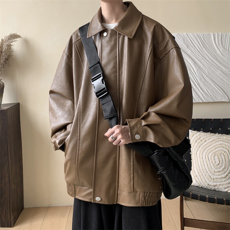 抖音直播！pu皮衣机车服宽松夹克男 CP40-特p65 控价：118图片