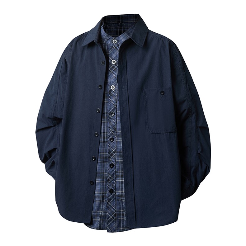 2026春款高品质假两件男士长袖衬衣CS215P58控88XZ402-2，男装衬衫，星座402-2