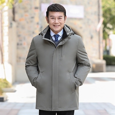继续可拆卸帽内胆中老年羽绒服外套男中长款白鸭绒羽绒服大衣，男装羽绒服，钱塘723