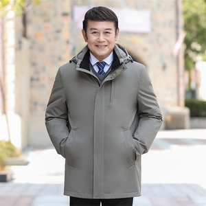 继续可拆卸帽内胆中老年羽绒服外套男中长款白鸭绒羽绒服大衣图片