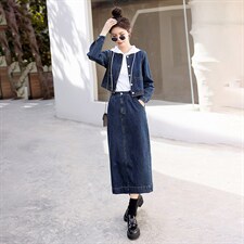 2024春秋季牛仔套裙女时尚两件套，女装套装/套裙，秋水欣儿