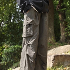 春夏季登山冲锋裤男宽松直筒束脚防泼水伞兵裤户外运动工装长裤子，男装工装外套，星座506A