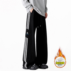 抖音得物高品质秋重磅加绒潮流运动三条杠宽松直筒休闲卫裤AK3602，男装休闲裤，电商A443