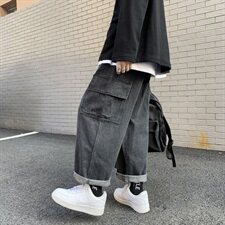工装牛仔裤男直筒港风ins四季坠感阔腿老爹裤子1304-1-KZ10-P40，男装牛仔裤，星座410-6（原星座1304-1）