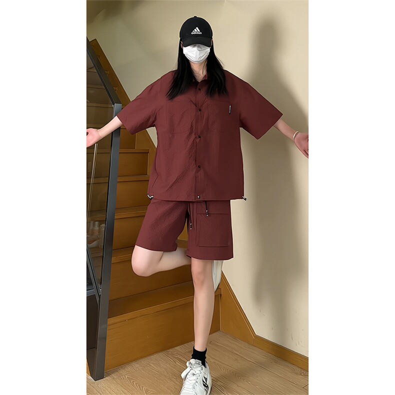 夏季工装衬衫套装情侣短袖短裤两件套TZ455P65,男装休闲套装,电商A309